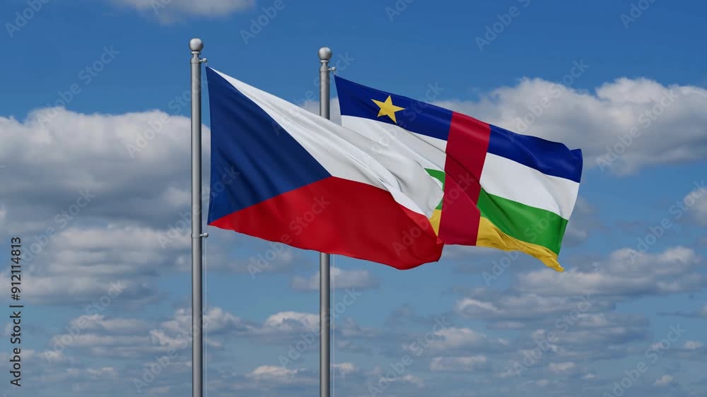 Central African Republic and Czech flags flying together, video concept of the relationship, two country relations concept Central African Republic and Czech flags flying together, video concept of the relationship, two country relations concept
