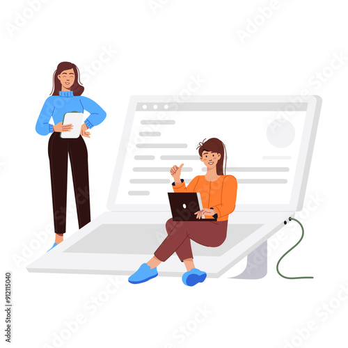 Character based flat illustration of team discussion 

