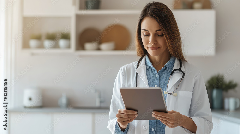 Digital health monitoring at home using a tablet in a sunny kitchen, showcasing innovative virtual health check solutions for home care. Digital health monitoring at home using a tablet in a sunny kitchen, showcasing innovative virtual health check solutions for home care.