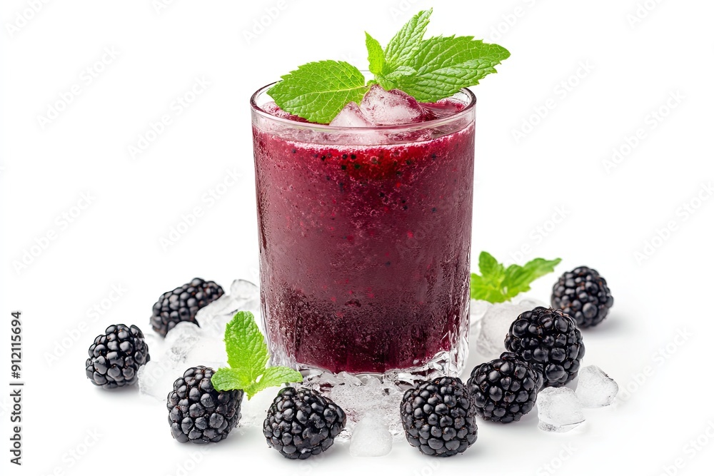 Cold Blackberry Smoothie with Ice isolated on white background Cold Blackberry Smoothie with Ice isolated on white background
