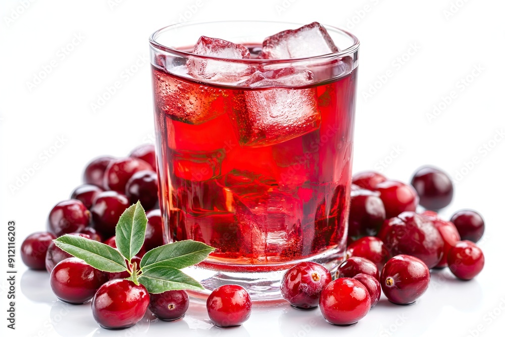 Cold Cranberry Juice with Ice isolated on white background Cold Cranberry Juice with Ice isolated on white background