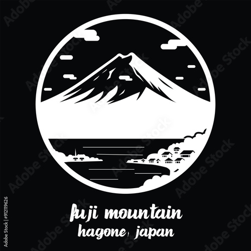 Circle Icon Fuji Mountain. Vector Illustration