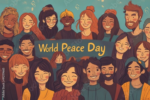 Peace Day Celebration illustration, People of various nationalities live together happily With a smiling face