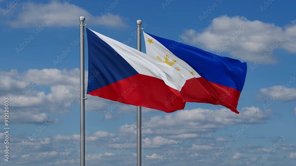 Philippines and Czech flags flying together, video concept of the relationship, two country cooperation concept Philippines and Czech flags flying together, video concept of the relationship, two country cooperation concept