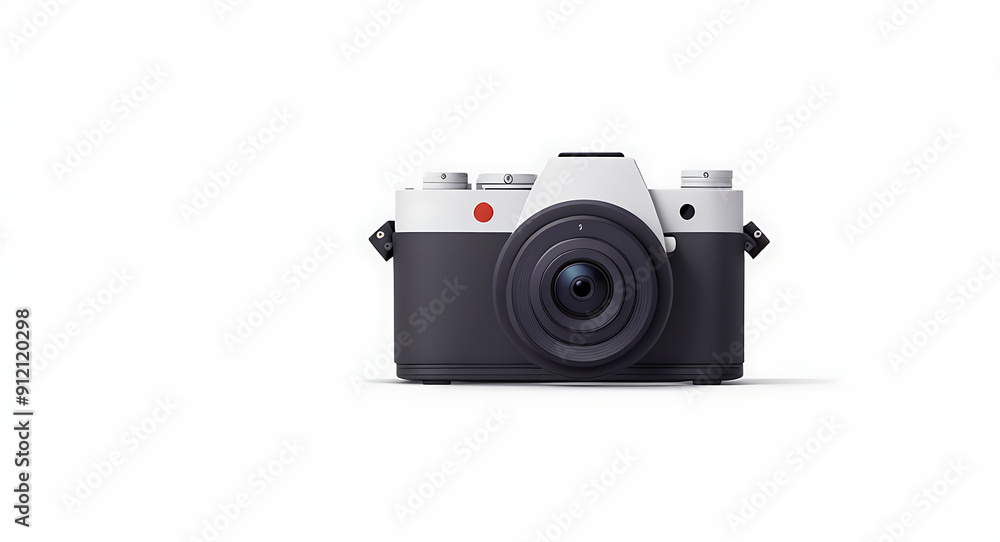 Minimalist 2D Flat-Style Icon of a Camera, Featuring Simple Geometric Shapes and a Single Color, on a Plain White Background Minimalist 2D Flat-Style Icon of a Camera, Featuring Simple Geometric Shapes and a Single Color, on a Plain White Background