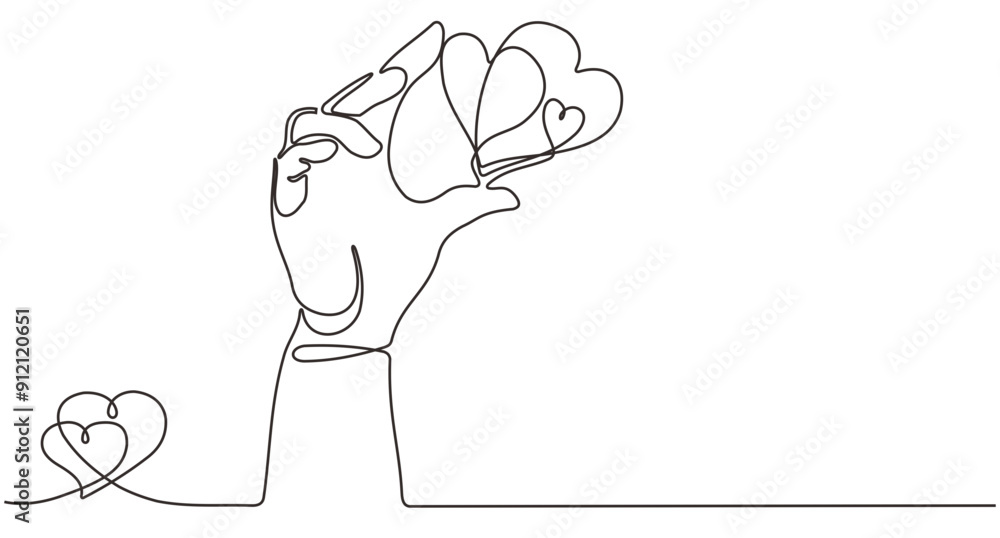 Continuous one line drawing. hands holding heart on white background. Black thin line of hand with heart image. - Vector Continuous one line drawing. hands holding heart on white background. Black thin line of hand with heart image. - Vector