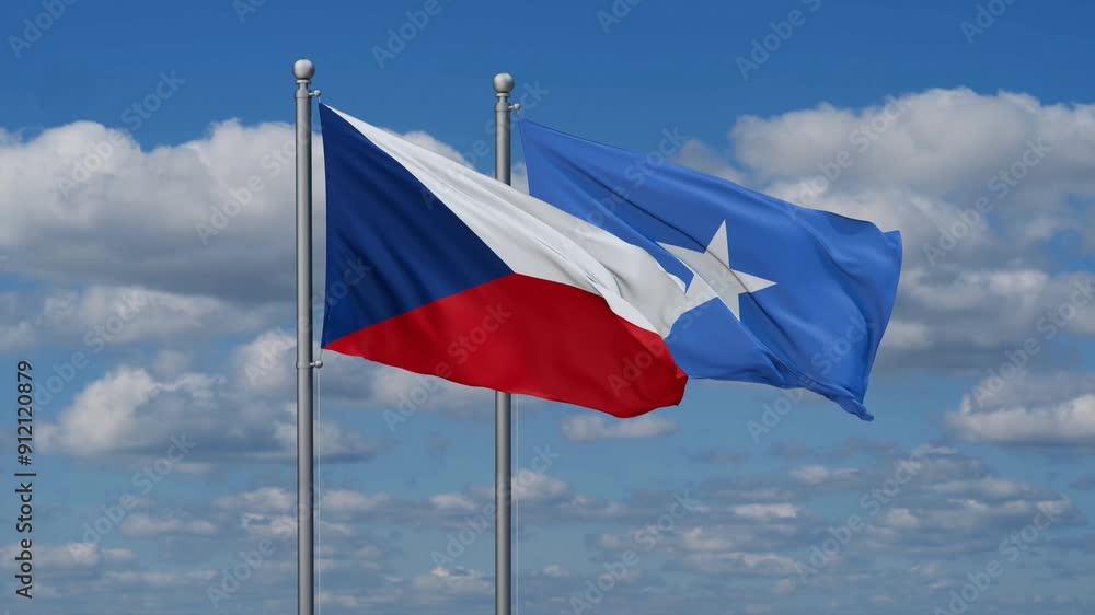 Somalia and Czech flags flying together, video concept of the relationship, two country cooperation concept Somalia and Czech flags flying together, video concept of the relationship, two country cooperation concept