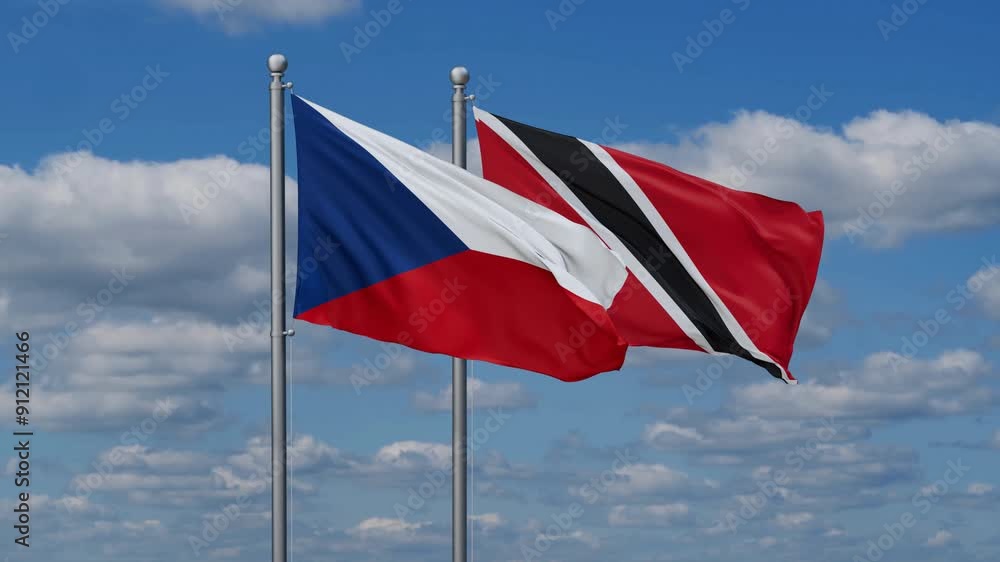 Trinidad and Tobago and Czech flags flying together, video concept of the relationship, two country cooperation concept Trinidad and Tobago and Czech flags flying together, video concept of the relationship, two country cooperation concept