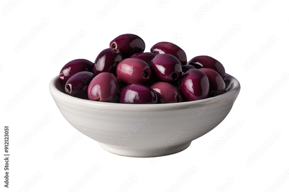 Fresh Black Olives in White Bowl Isolated on White or Transparent PNG: Healthy Snack Fresh Black Olives in White Bowl Isolated on White or Transparent PNG: Healthy Snack