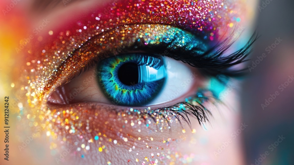 Close-up of person's eye with glitter Close-up of person's eye with glitter