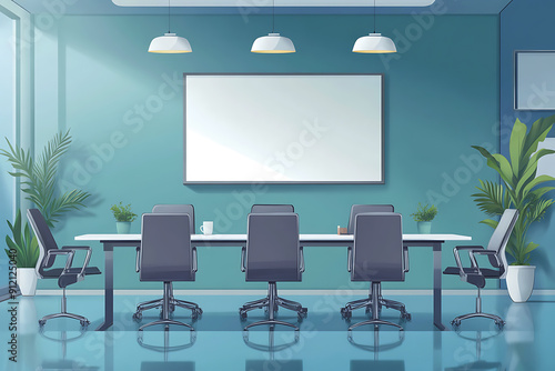 Empty Conference Room with Blank Presentation Screen