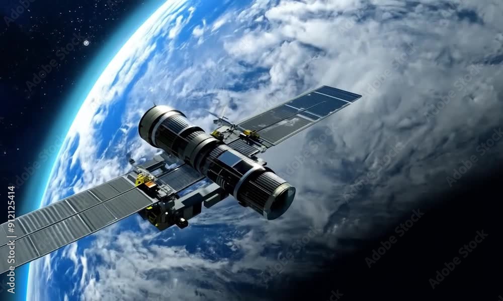 A High-Tech Satellite Orbiting Earth, Capturing the Vastness of Space. Experience the Frontier of Technology and Space Exploration A High-Tech Satellite Orbiting Earth, Capturing the Vastness of Space. Experience the Frontier of Technology and Space Exploration