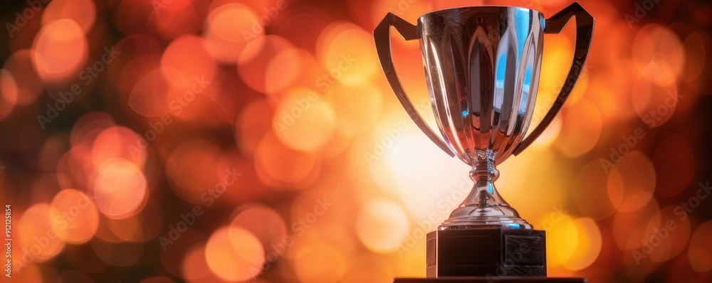 E-sport trophy on a pedestal with dramatic lighting, trophy presentation, victory prize E-sport trophy on a pedestal with dramatic lighting, trophy presentation, victory prize