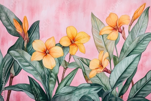 Yellow flowers on pink background