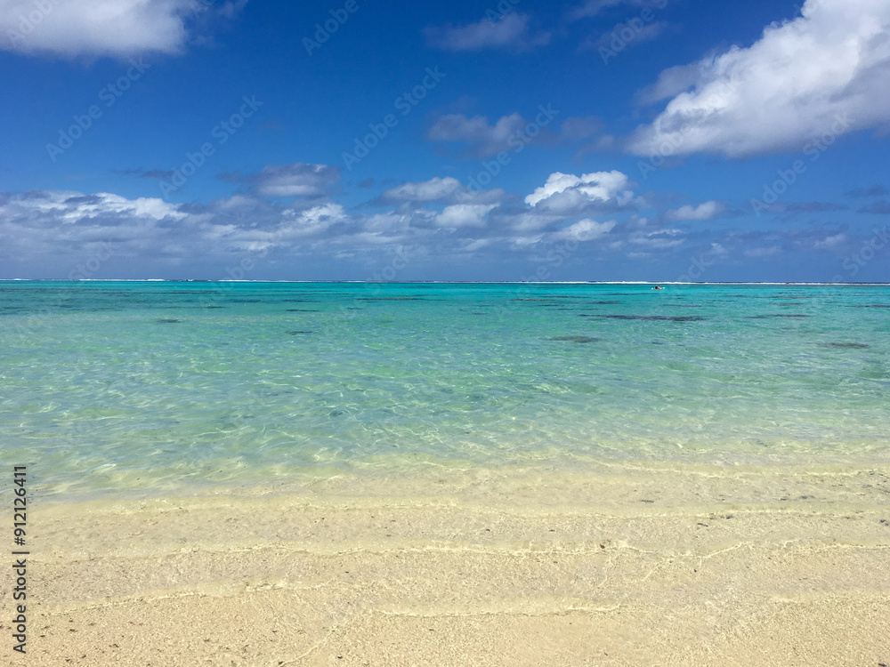 beach with blue sky and clouds, Cook Islands beach with blue sky and clouds, Cook Islands