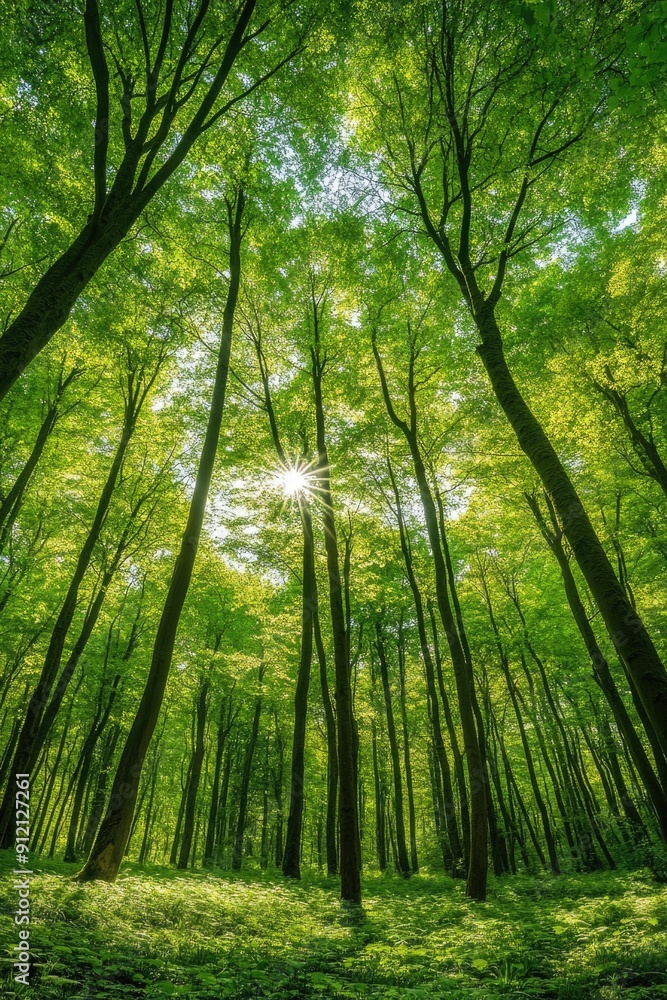 Obraz premium Forest with Sunlight Through Trees