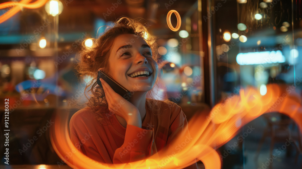 Obraz premium A woman in an orange sweater is smiling at the camera