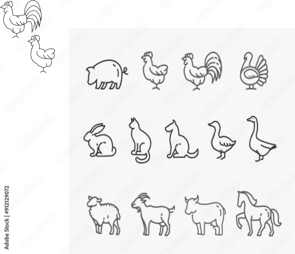 Vector set of farm animals flat icons. Contains icons cow, horse, goat, goose, donkey, rooster, pig, duck and more. Pixel perfect. simple vector icons with transparent background. Vector set of farm animals flat icons. Contains icons cow, horse, goat, goose, donkey, rooster, pig, duck and more. Pixel perfect. simple vector icons with transparent background.