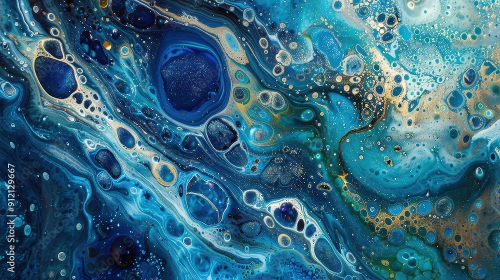 Abstract Blue and Gold Swirls with Bubbles Illustration Abstract Blue and Gold Swirls with Bubbles Illustration