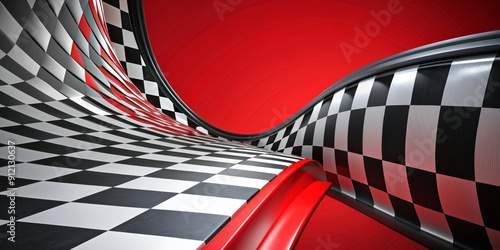 A checkered race track with a red background