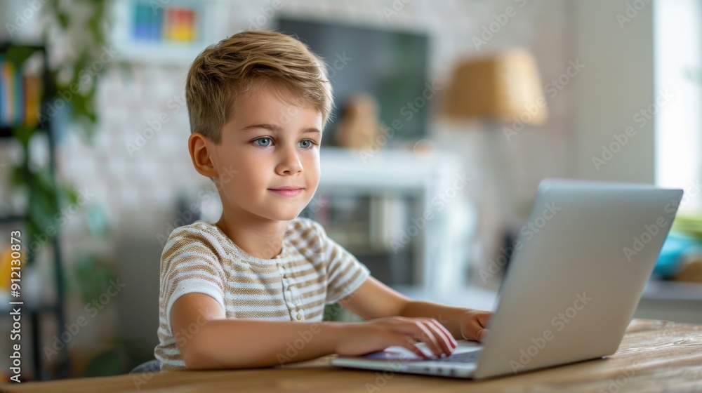 Young Boy Using Laptop At Home Young Boy Using Laptop At Home