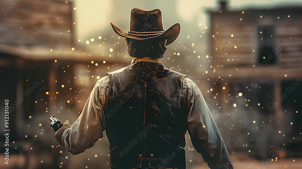 back of a cowboy before a revolver duell back of a cowboy before a revolver duell