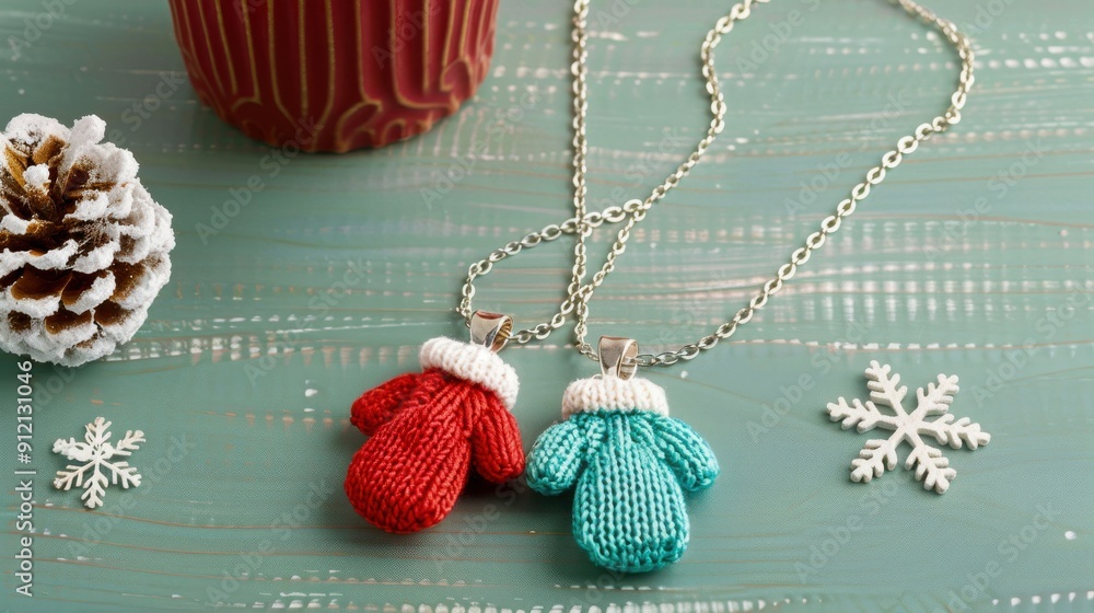 Naklejka premium Cute Winter Mitten Charm Necklace