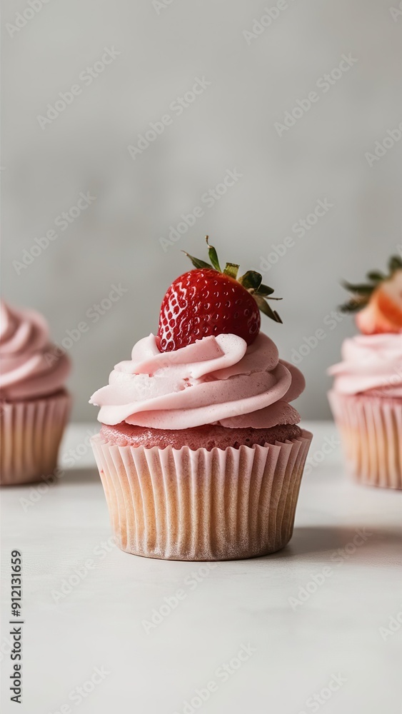 A cupcake with a strawberry on top A cupcake with a strawberry on top