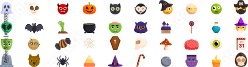 Halloween emoji icons set. This vibrant set of icons captures the spooky spirit of halloween with its depiction of traditional symbols and characters