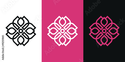 Floral ornament logo, abstract beauty flower logo design. Premium Vector