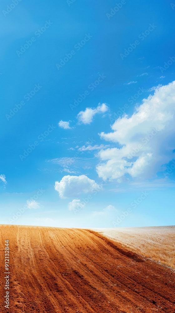 Fototapeta premium Tranquil Plowed Field Under Blue Sky
