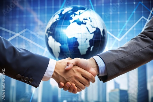 Wallpaper Mural Global Business Handshake with World Map Background. Torontodigital.ca