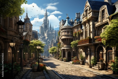 Fototapeta Naklejka Na Ścianę i Meble -  A bustling street in a historic European city