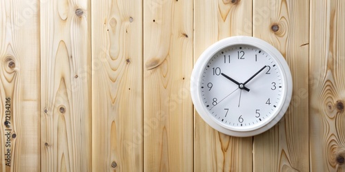 Wallpaper Mural Plain white wall clock showing 8 am on a wooden background, conveying time management, business concept, and schedule or hours. Torontodigital.ca