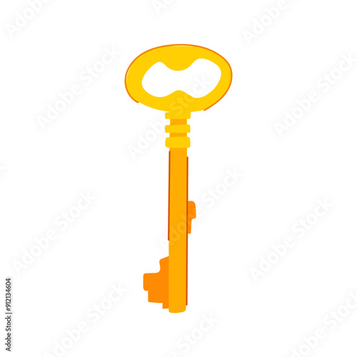 lock golden key cartoon. old success, vintage unlock, hole door lock golden key sign. isolated symbol vector illustration