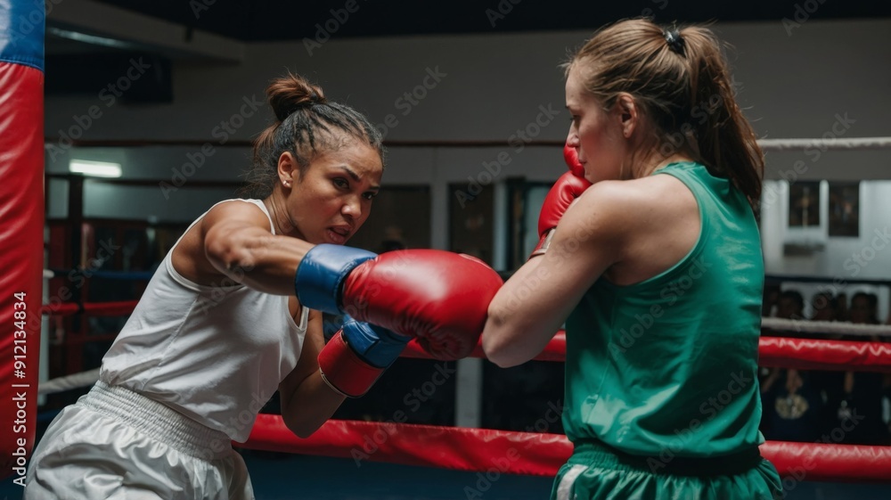 Two women practicing boxing Two women practicing boxing