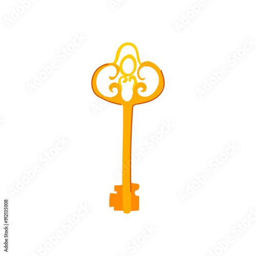 old golden key cartoon. success vintage, unlock hole, door antique old golden key sign. isolated symbol vector illustration