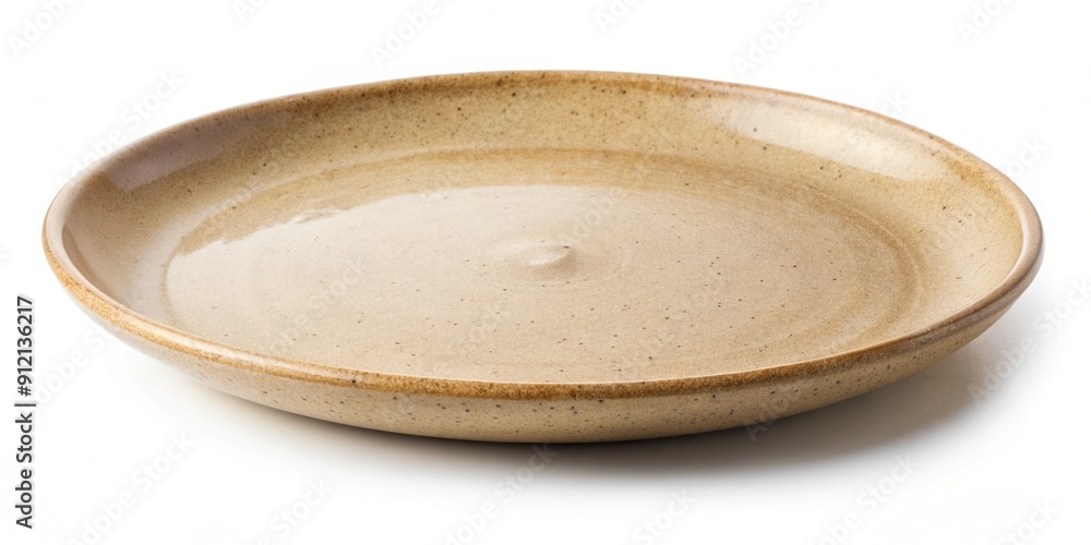 Beige ceramic plate with sandy texture, handmade stoneware design, isolated on white background, emphasizing natural earthy tones and organic pattern. Beige ceramic plate with sandy texture, handmade stoneware design, isolated on white background, emphasizing natural earthy tones and organic pattern.