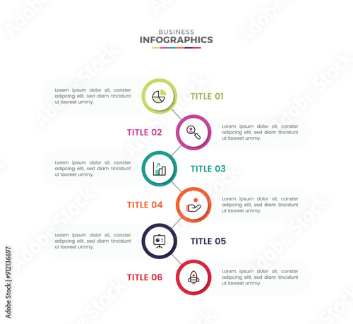 Modern colorful multipurpose business process flow vertical flow infographic template design for presentation
