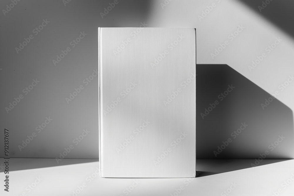 Minimalist Blank Hardcover Book Standing in Harsh Dramatic Light and Shadow Minimalist Blank Hardcover Book Standing in Harsh Dramatic Light and Shadow