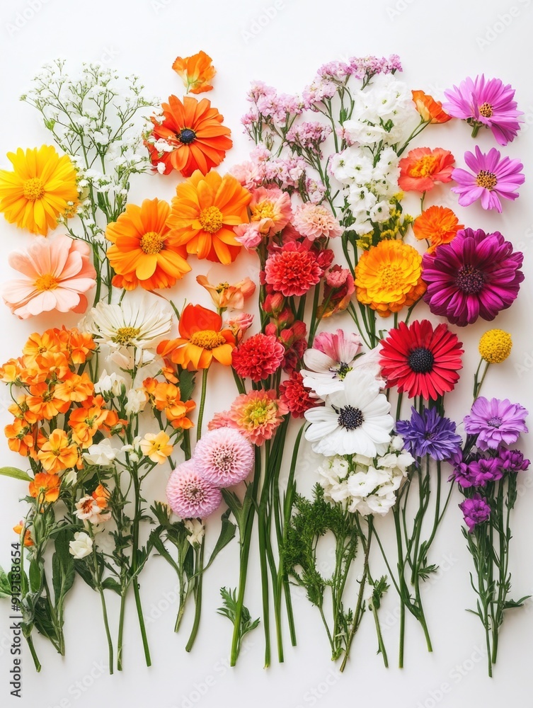 Obraz premium Colored flowers on white surface