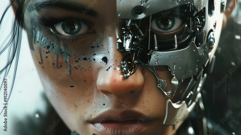 Close-up of a futuristic female robot face Close-up of a futuristic female robot face