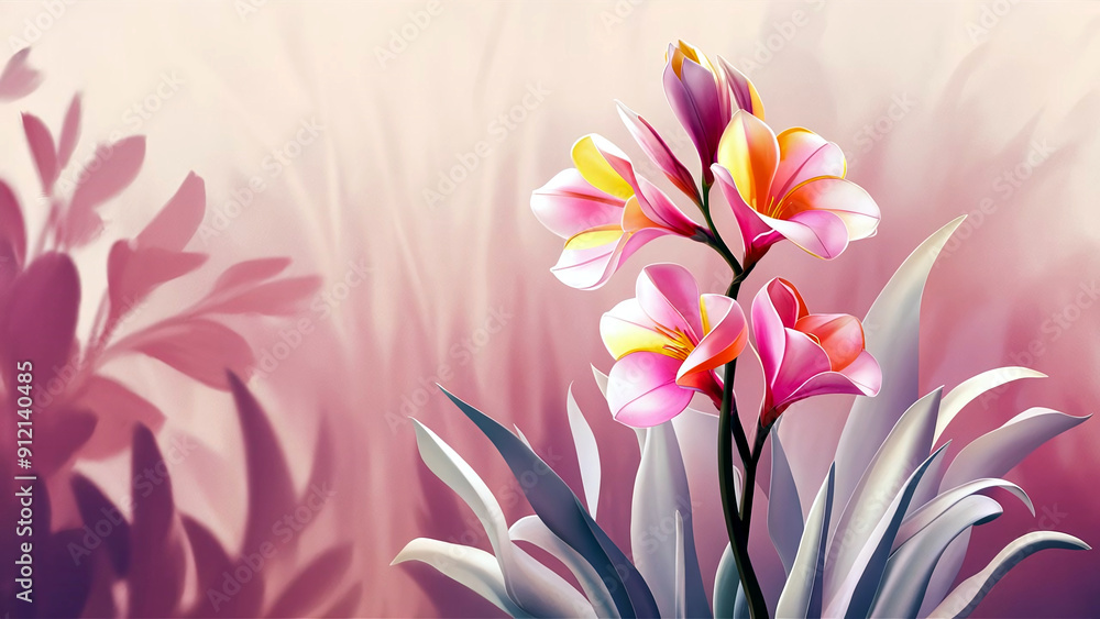 Obraz premium Stunning minimalist photograph of vibrant Freesia flowers with a soft garden background, perfect for wedding themes, invitations, and romantic decor. 
