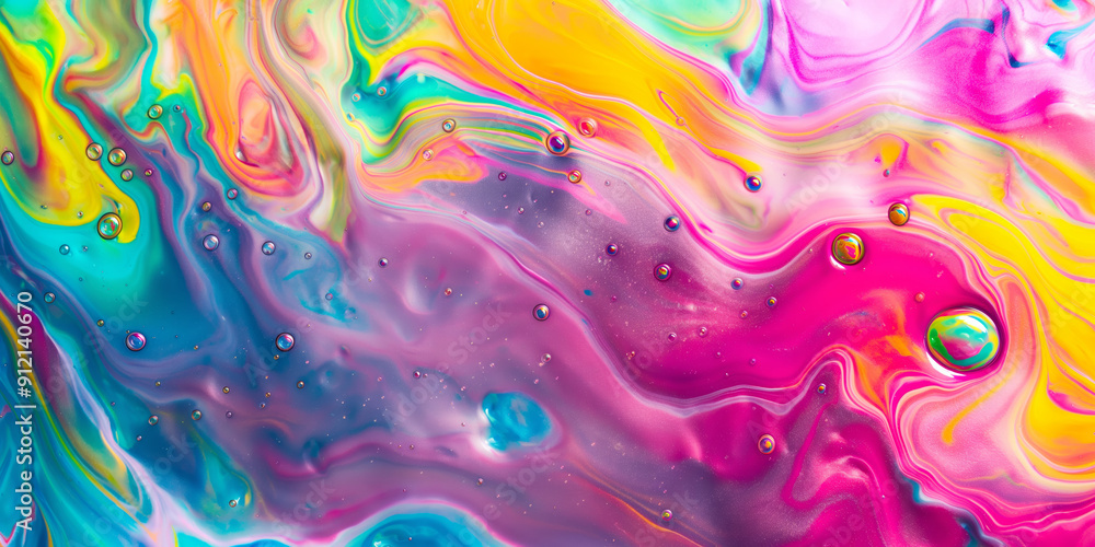 Obraz premium Vibrant Abstract Fluid Art with Multicolored Swirls and Bubbles