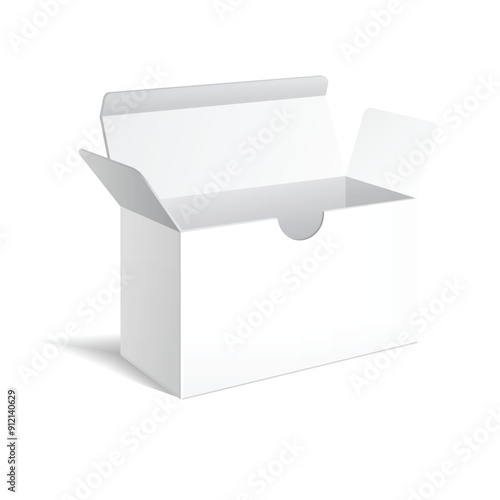 An open white box with flaps extended. Vector