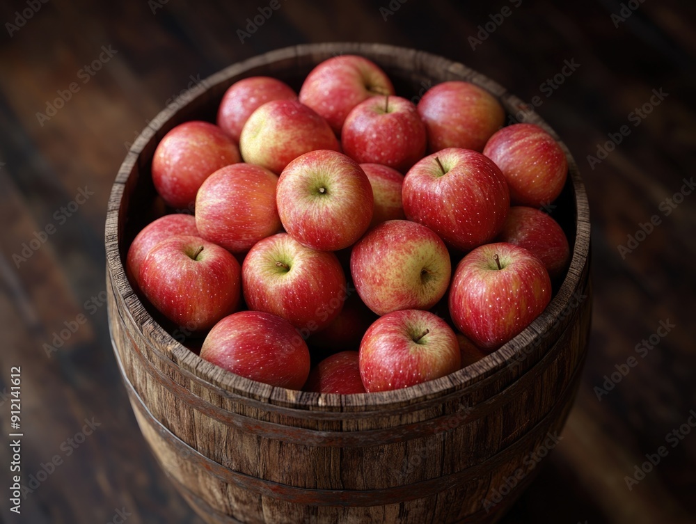 Wooden Bucket Filled with Red Apples Wooden Bucket Filled with Red Apples