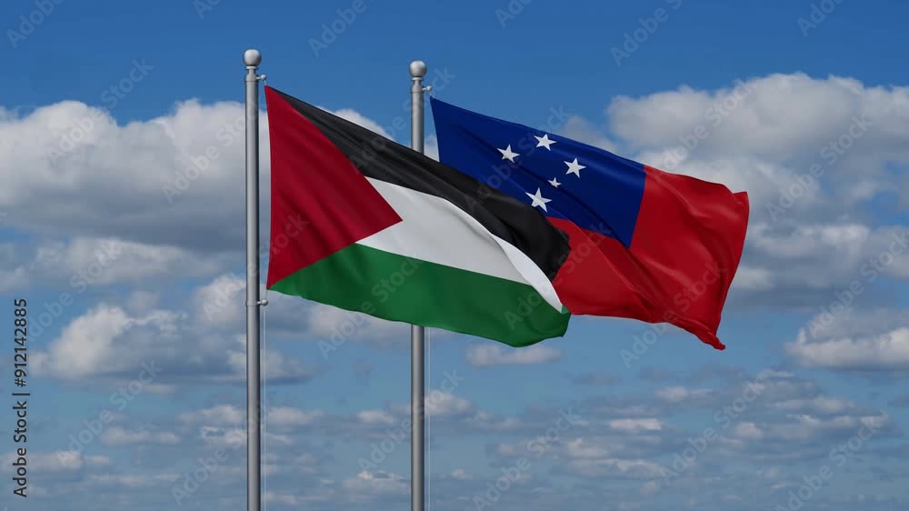 Samoa and Palestine flags flying together, video concept of the relationship, two country cooperation concept Samoa and Palestine flags flying together, video concept of the relationship, two country cooperation concept