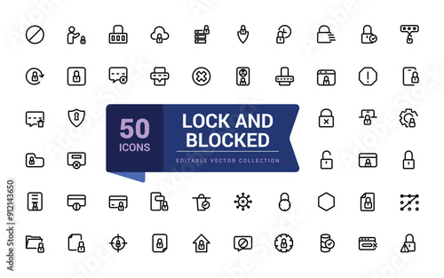 Simple set of lock and blocked icon. Pixel perfect, minimalistic web and UI icon. Outline icon collections. Editable vector illustration.