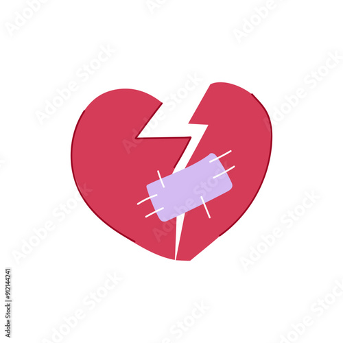 break heart broken cartoon. red divorce, marriage valentine, break crack break heart broken sign. isolated symbol vector illustration