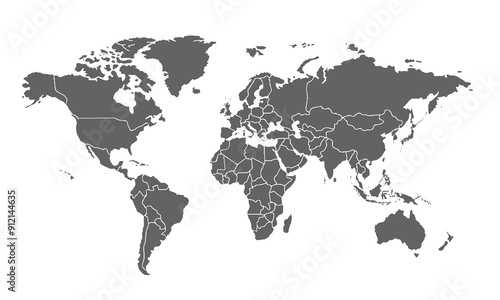 World map isolated on white background. for website layouts, background, education, precise, customizable, Travel worldwide, map silhouette backdrop, earth geography, political, reports.